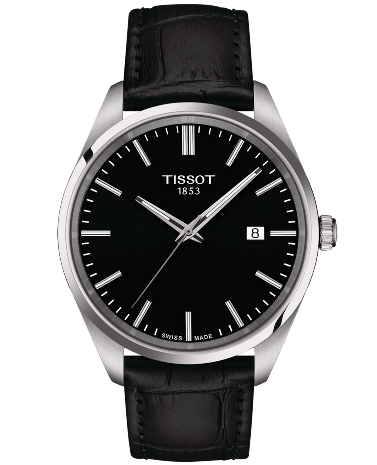 Tissot Tissot PR 100 Quartz 40mm T150.410.16.051.00 PR 100 T1504101605100 кварцевые мужские часы черный циферблат, браслет кожаный — вид спереди